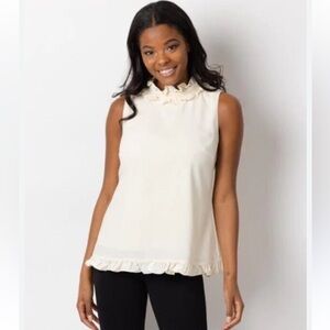 SAIL TO SABLE Ruffle Trim Sleeveless Ivory Blouse Size Small Feminine Clean Girl